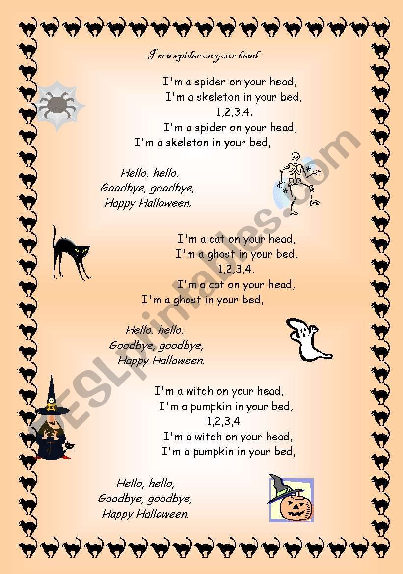 A song ´i´m a spider on your head´ - ESL worksheet by catimini18