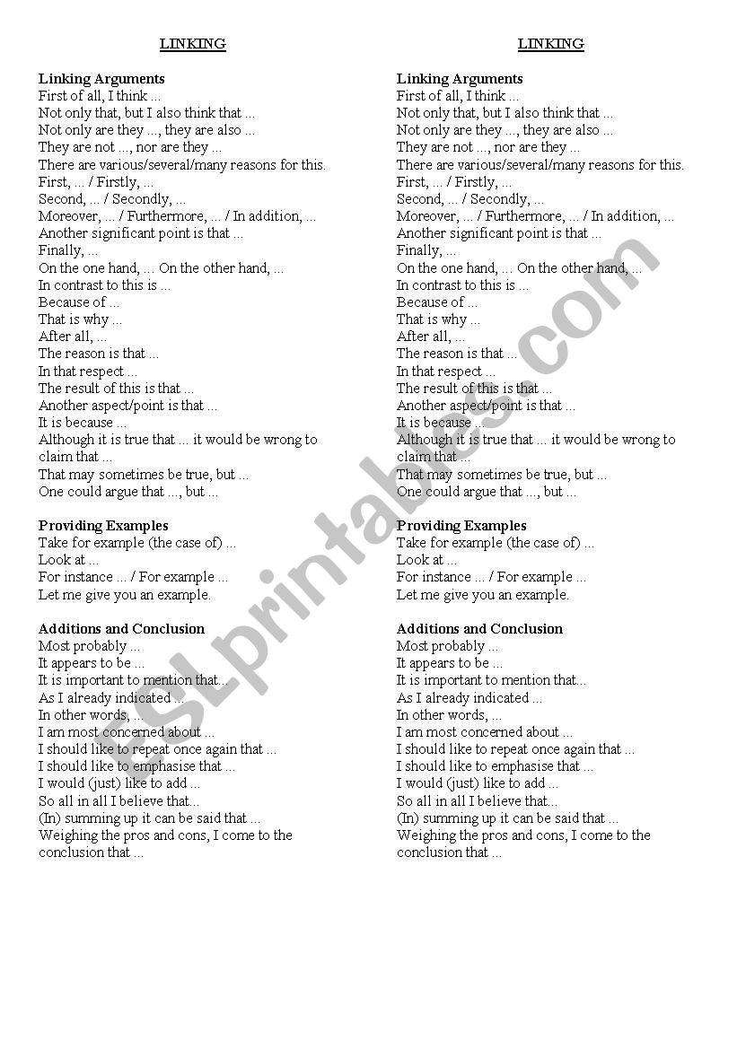 LINKING VOCABULARY AND EXPRESSIONS