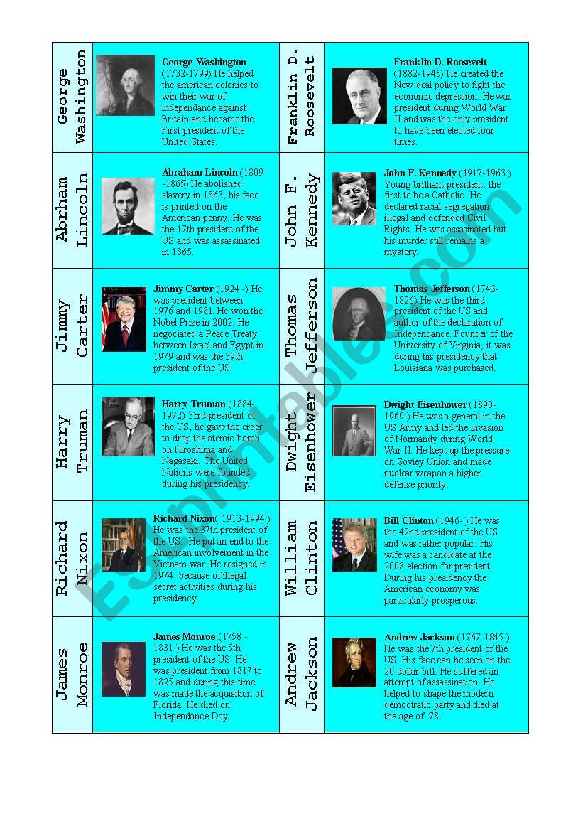 American Presidents ( GAME ) worksheet