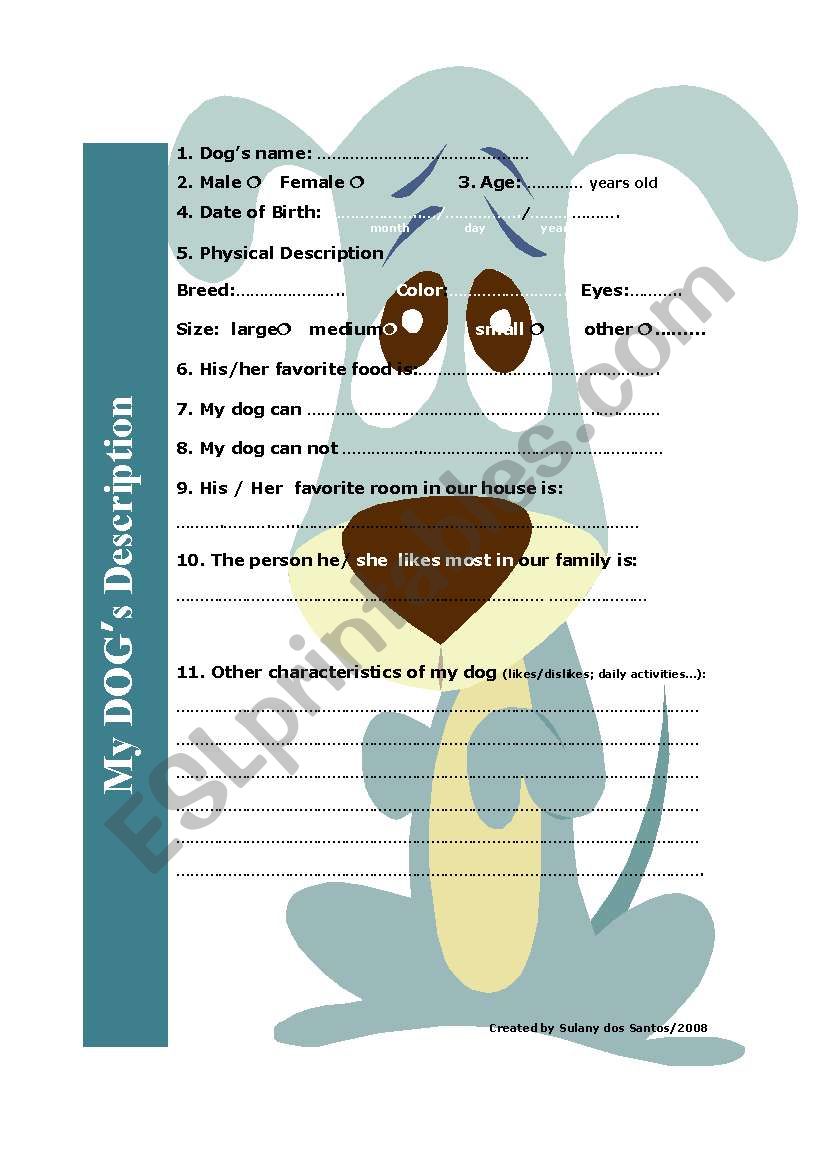 My Dog´s Description - ESL worksheet by Sulany