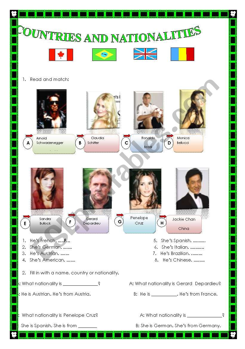 Countries and nationalities worksheet