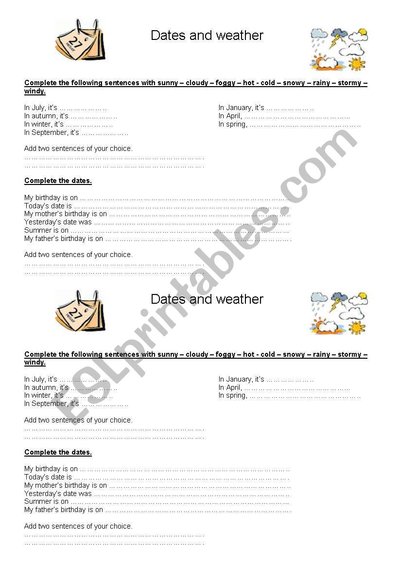 Dates and weather worksheet