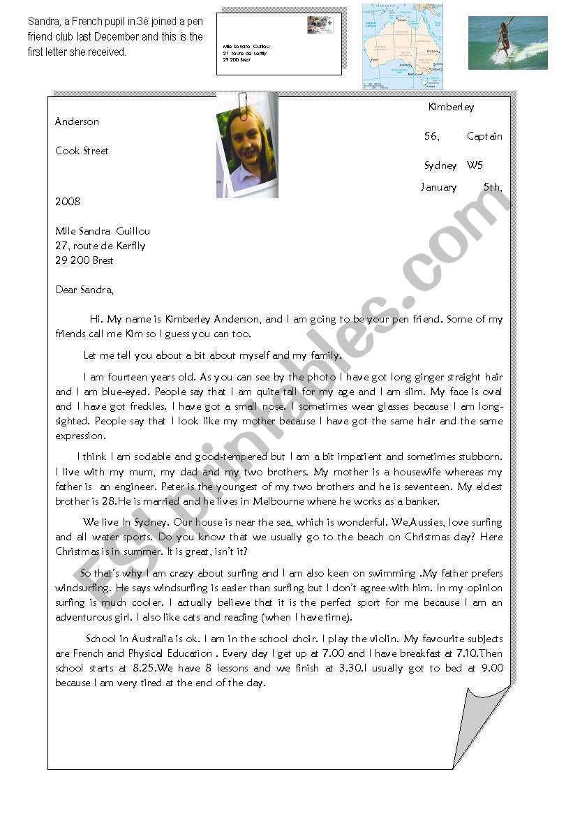 Letter Reading Comprehension And Writing ESL Worksheet By Loic