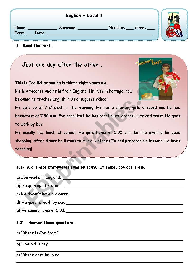 JOE´S DAILY ROUTINE - ESL worksheet by xani