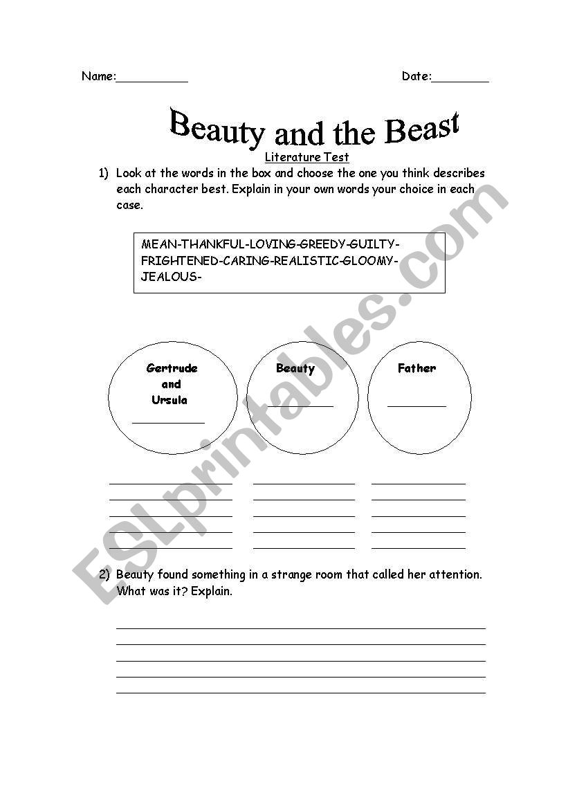 Book: Beauty and the Beast worksheet