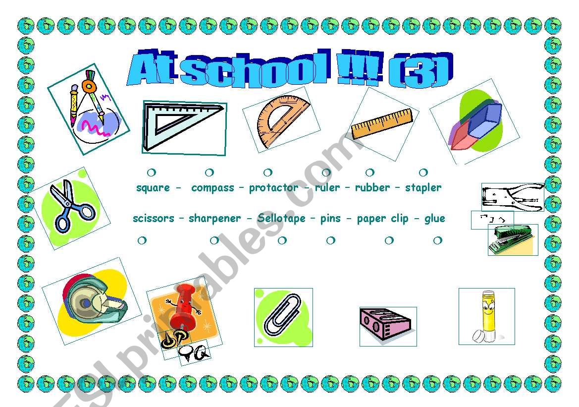 School things : MATCH 3/3 worksheet