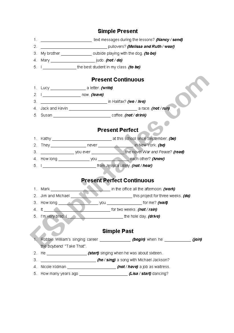 Verb Tenses Exercises worksheet