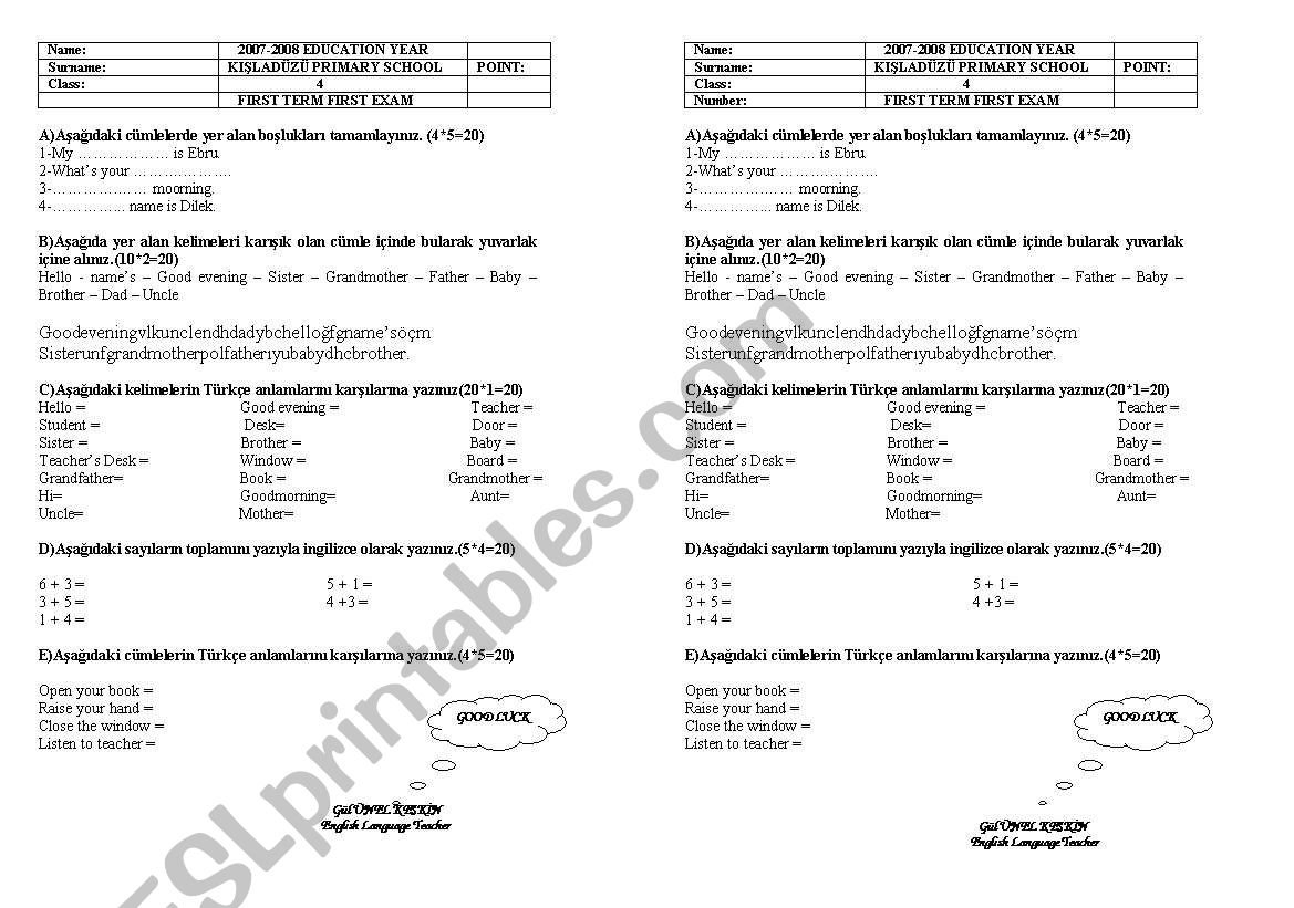 EXAM worksheet