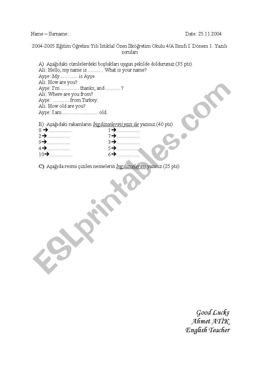 EXAM 4 CLASS 4 worksheet