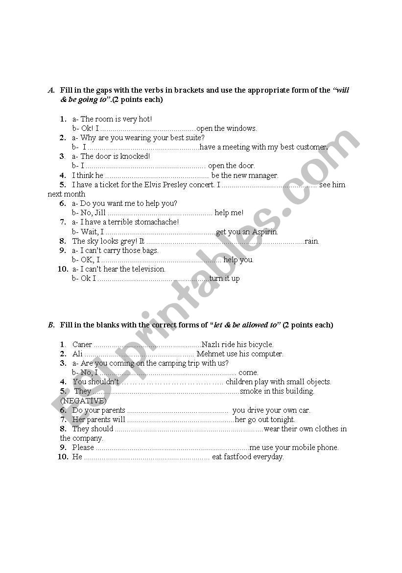 will&be going to... worksheet