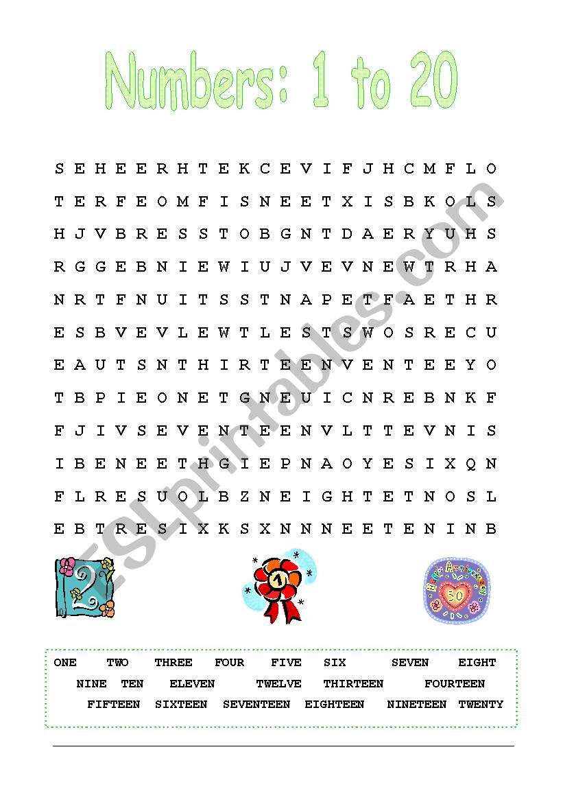 Numbers Word Search ESL Worksheet By Monivieira