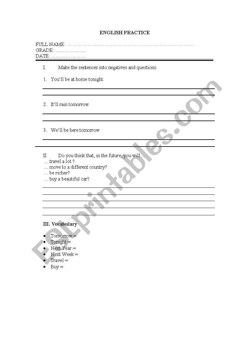 English Practice - future tense 