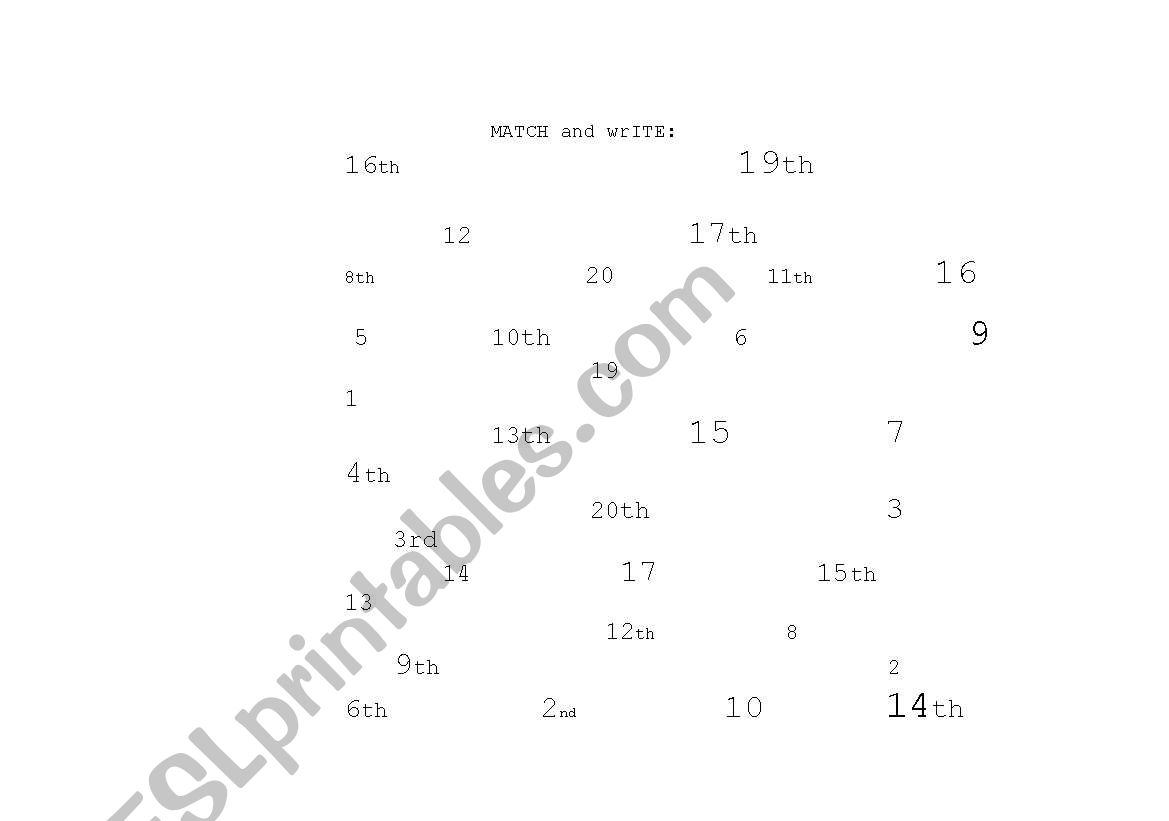 ordinal numbers worksheet