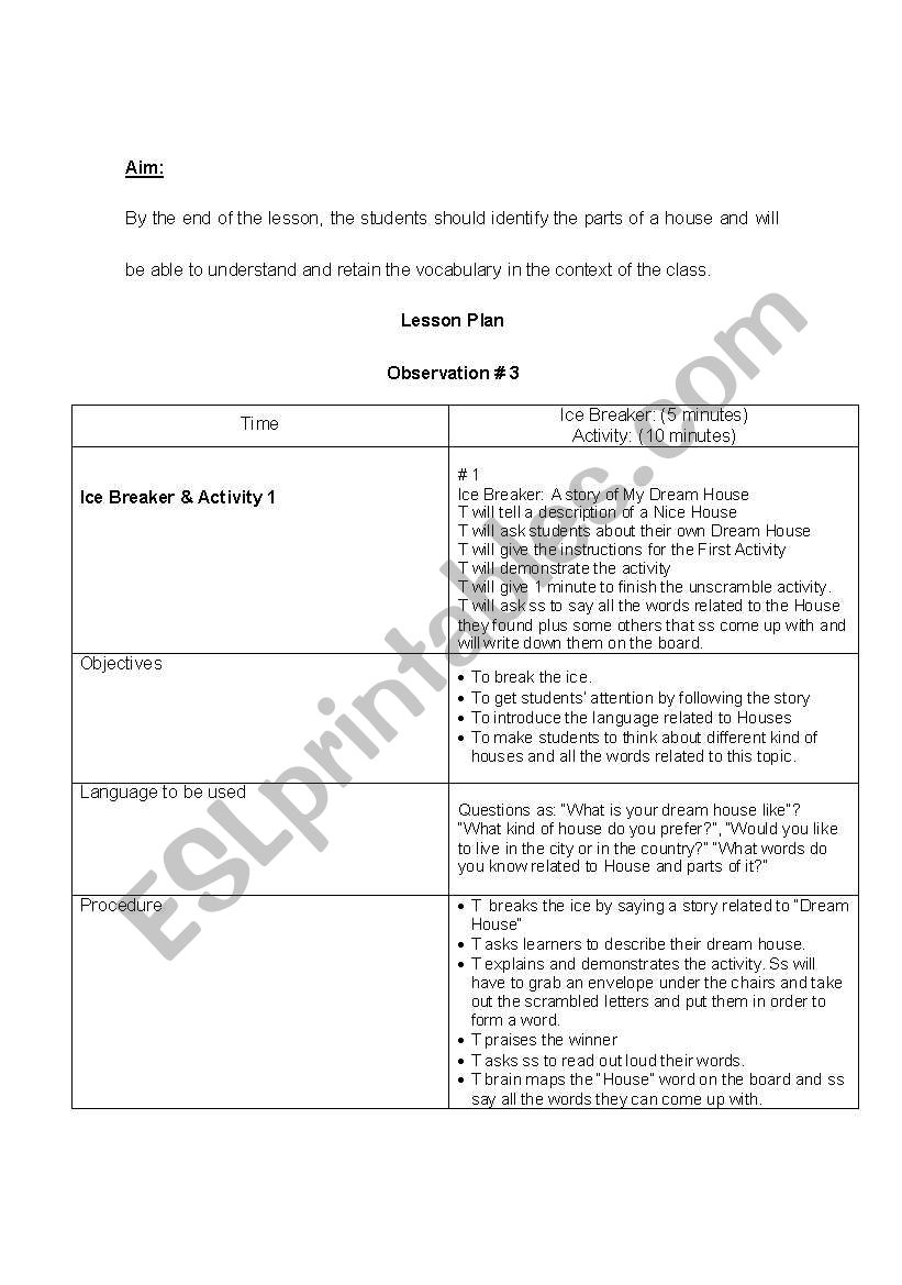 Rooms Of The House Lesson Plan ESL Worksheet By Ormiga74