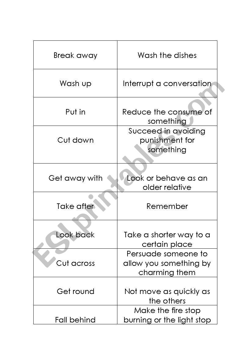 Phrasal verbs dominoes worksheet