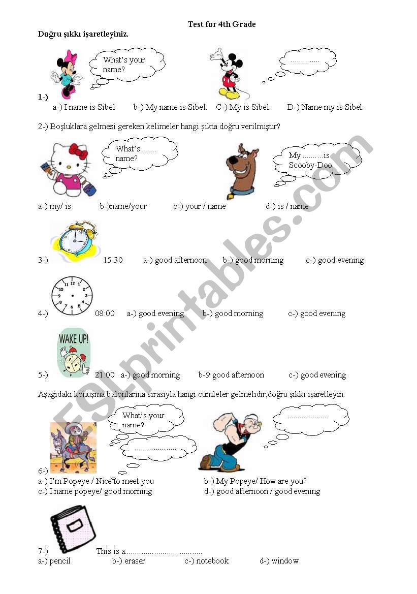 test for elementary students worksheet