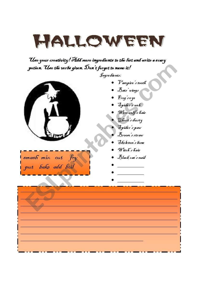 Write a Halloween Potion - ESL worksheet by taimesquita