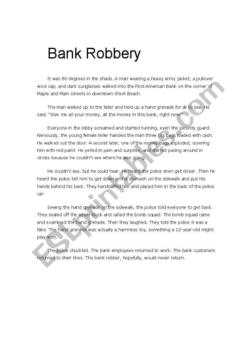 bank robbery essay example