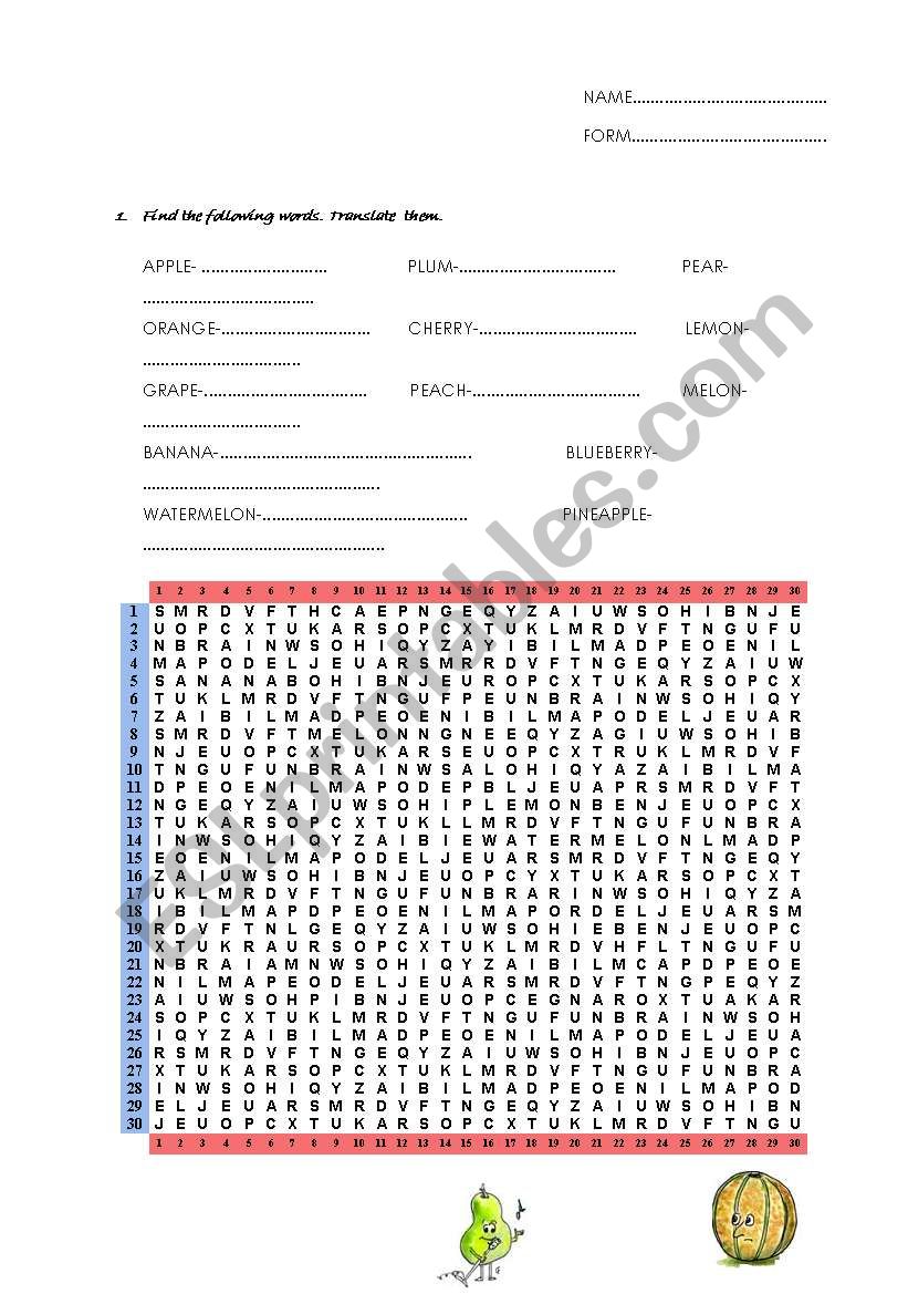 Fruits and plural worksheet
