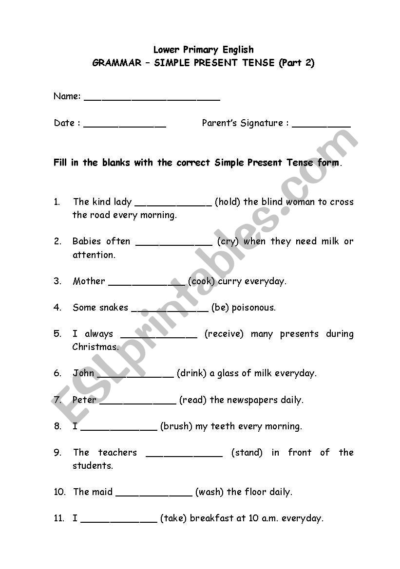 Simple Present Tense worksheet