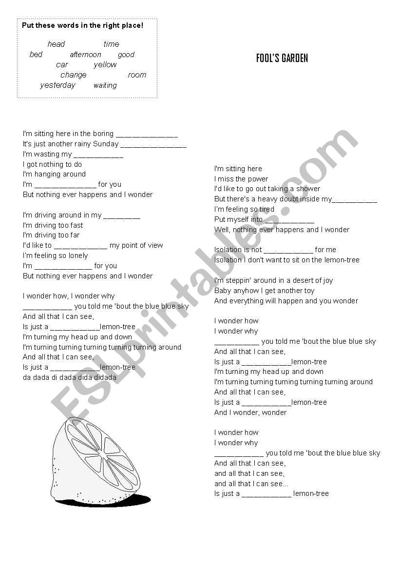 Lemon tree lyrics. Yellow Lemon Tree текст. Lemon Tree Song Worksheet. Текст песни Lemon Tree на английском. Песня Lemon Tree Fools Garden.