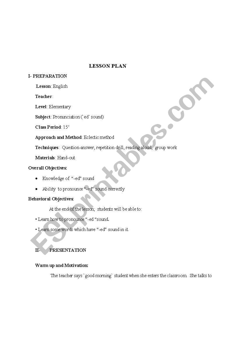 LESSON PLAN worksheet