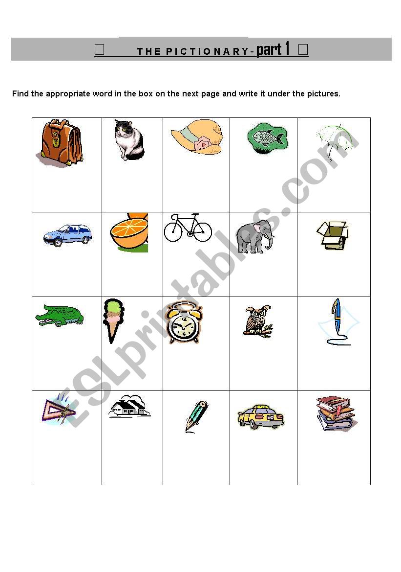 THE PICTIONARY - PART 1 worksheet