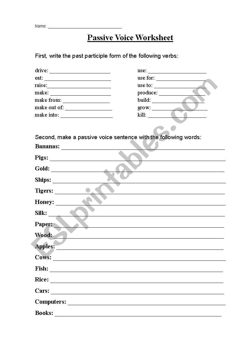 Passive Voice Sentence Making worksheet