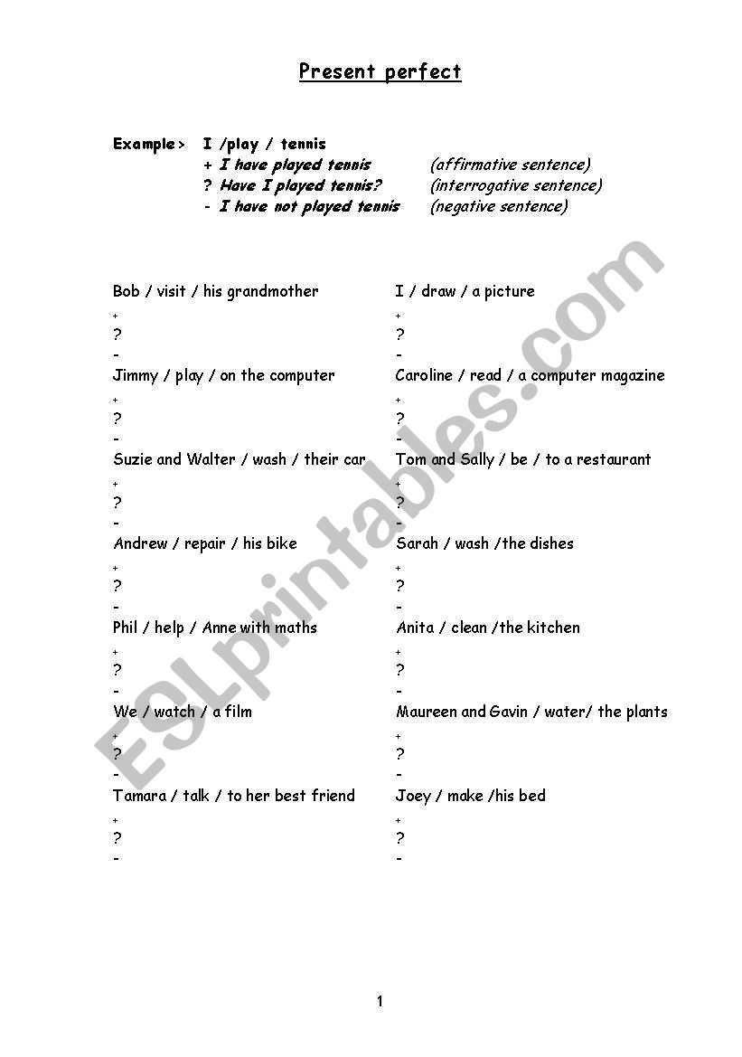 Present Perfect exercises worksheet