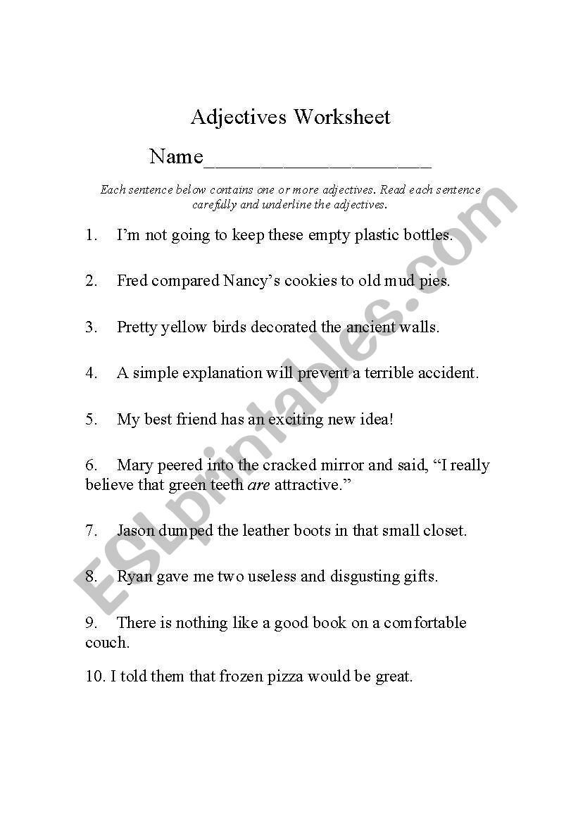 Adjective Worksheet worksheet