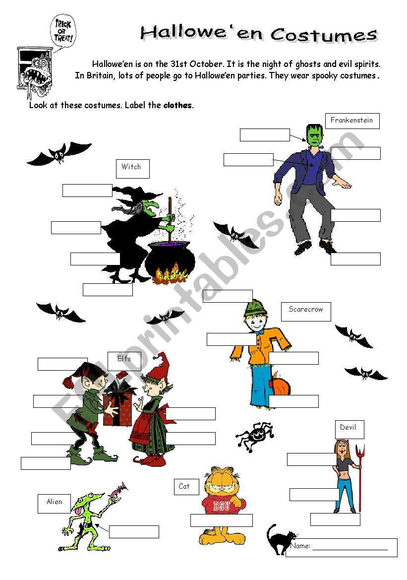 CLOTHES - HalloweÂ´en Costumes - ESL worksheet by Gafinha