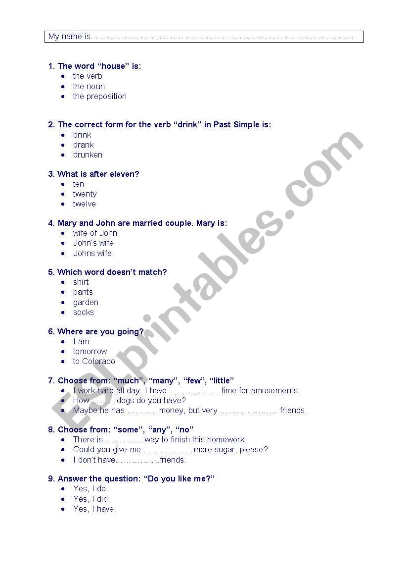 Qualification exam worksheet