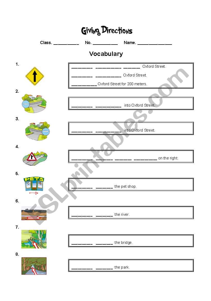 giving directions worksheet