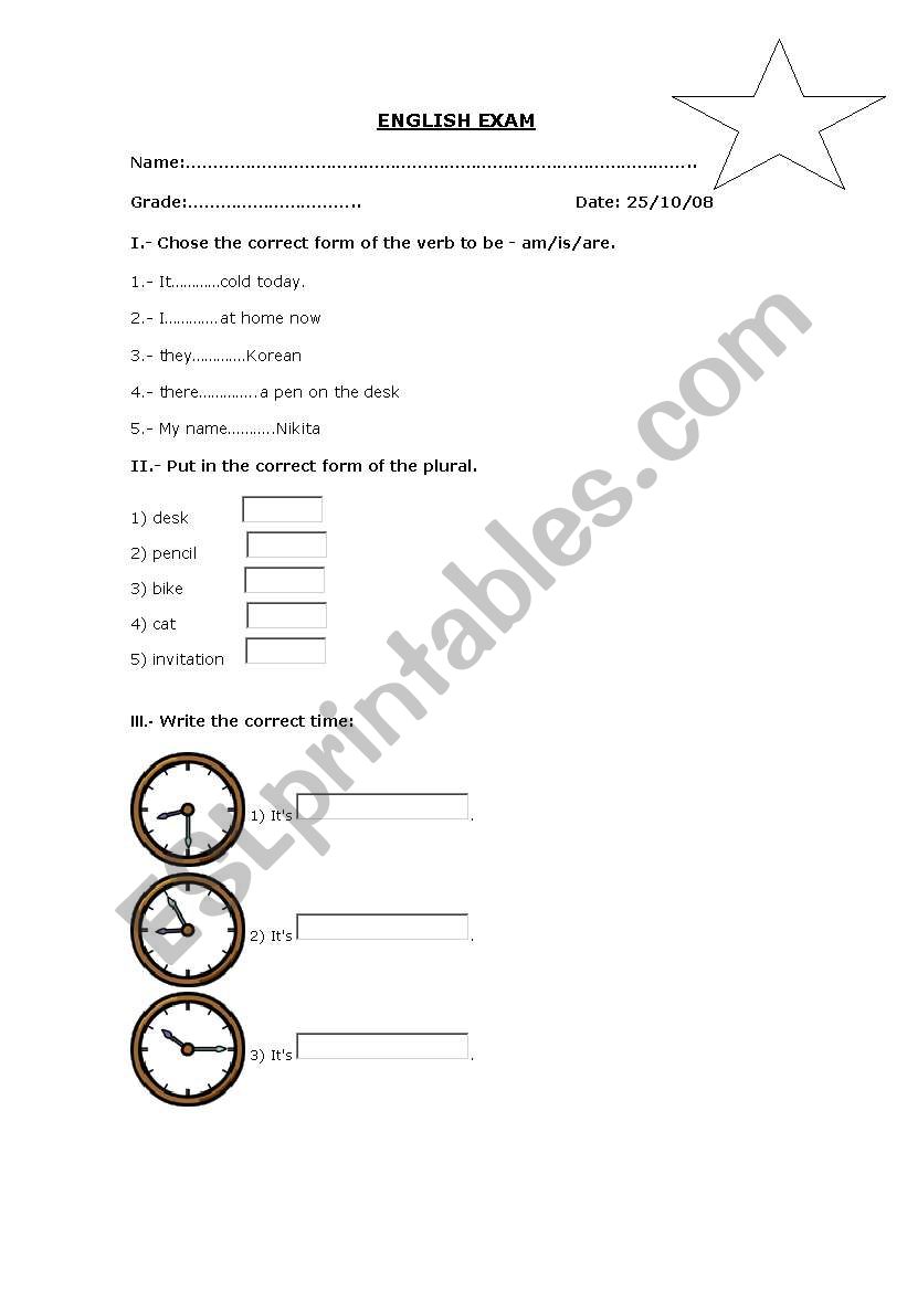 EXAM worksheet