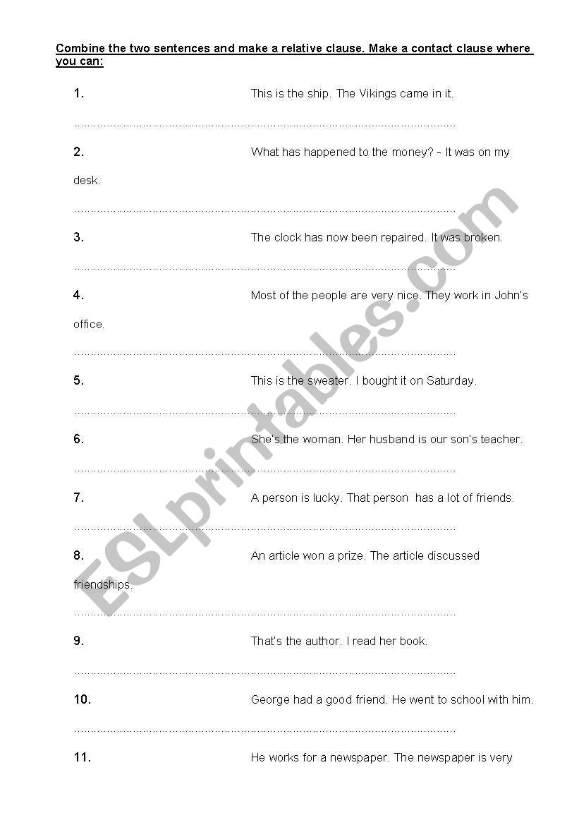 relative clause worksheet