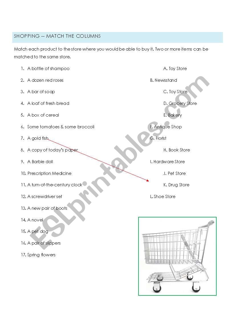 Shopping -- Match the Columns - ESL worksheet by ginaetclatam