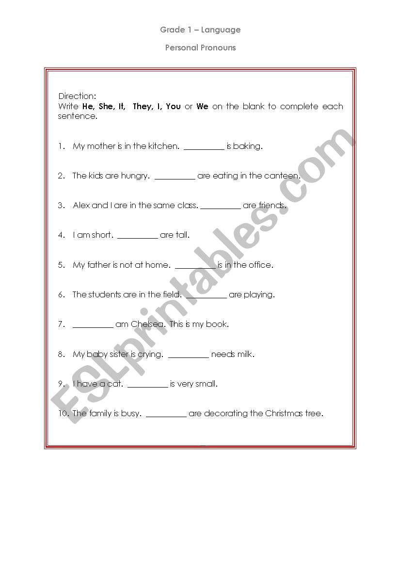 Language - Personal Pronouns worksheet