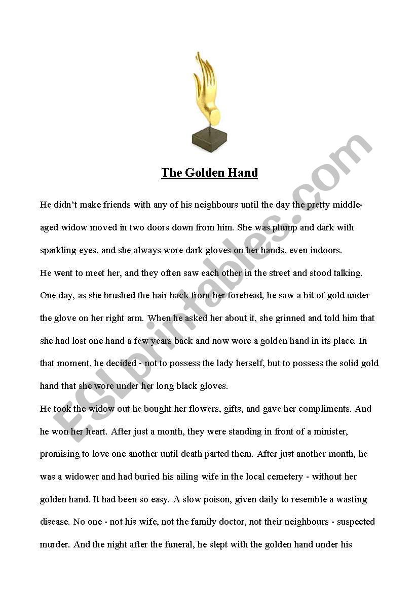 The Golden Hand - Scary Story worksheet