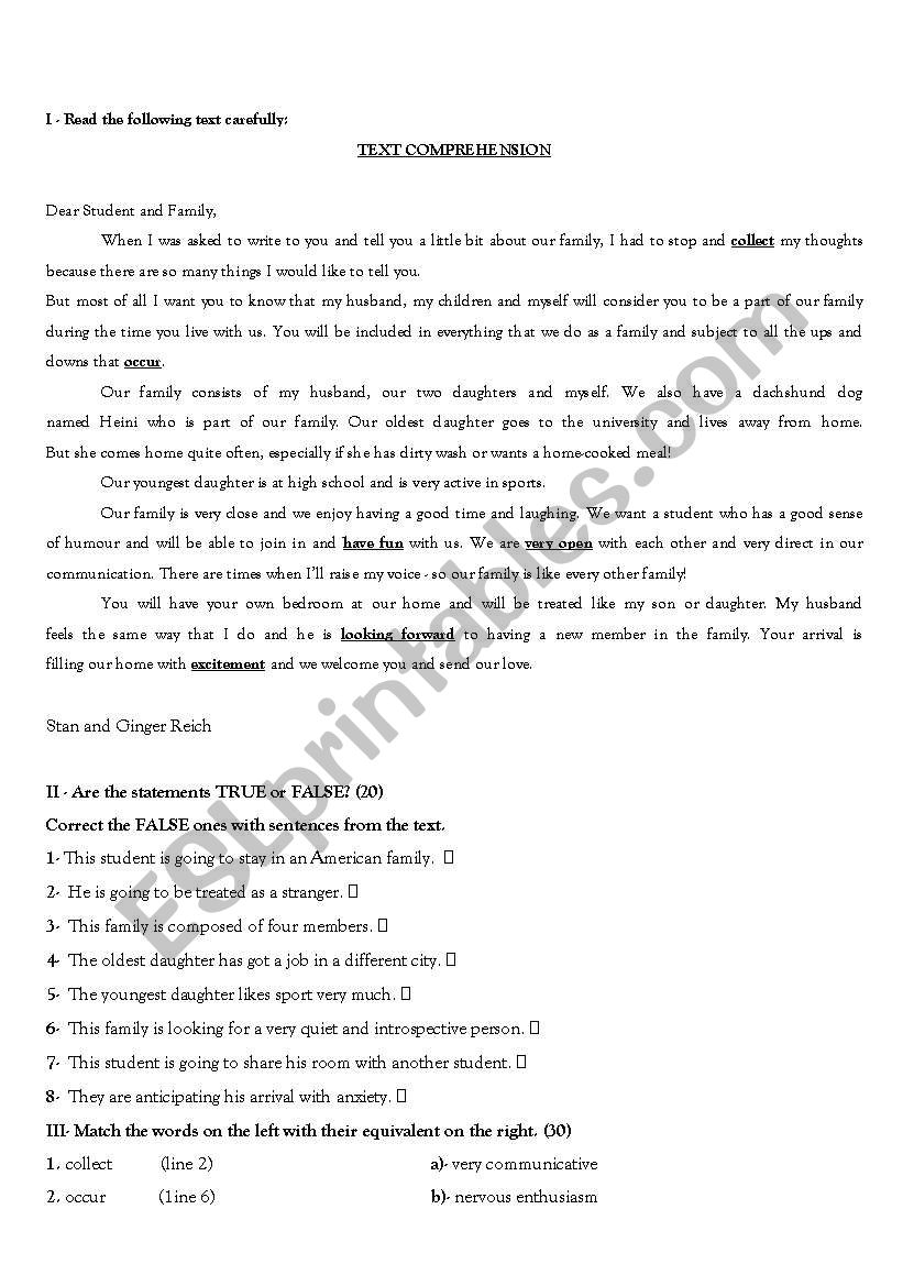 Test - Family worksheet