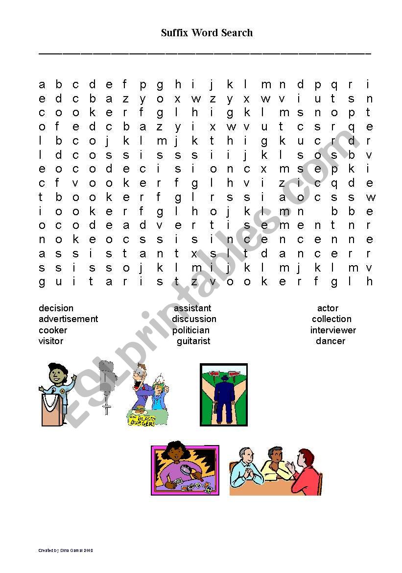 English Worksheets Suffix Word Search