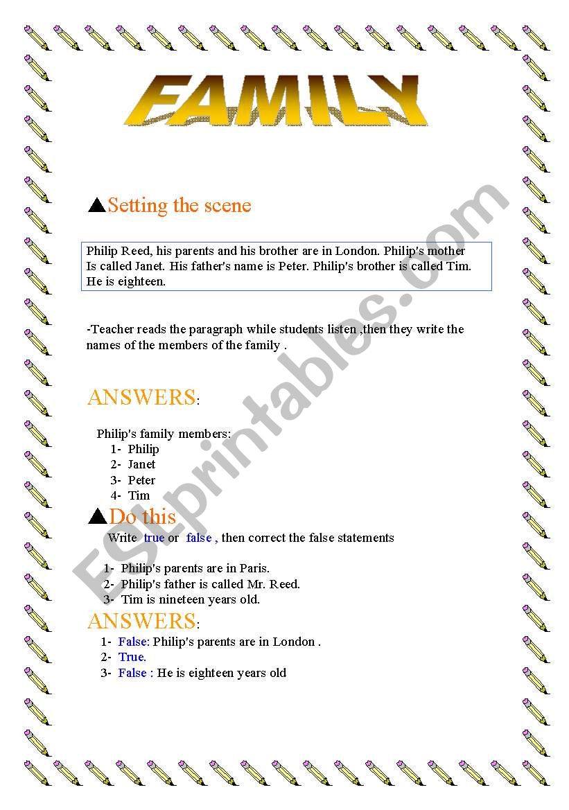 family worksheet