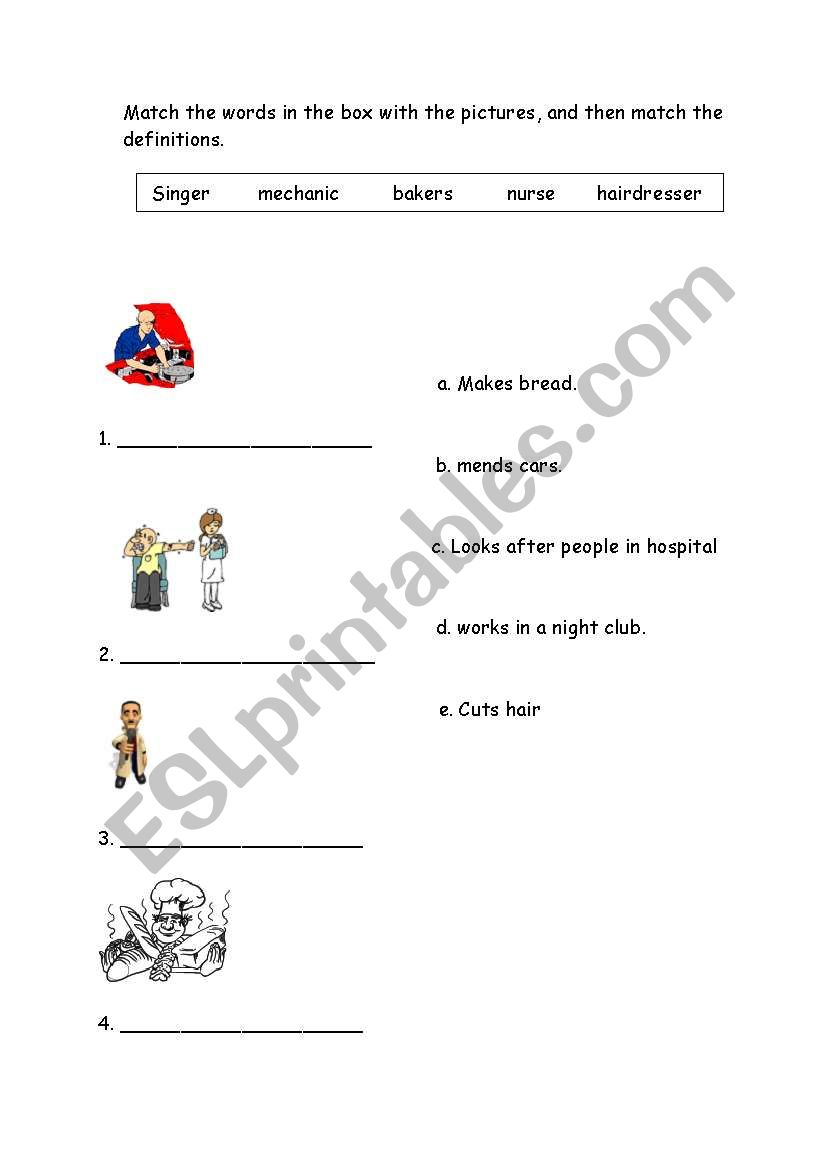 vocabulary jobs worksheet