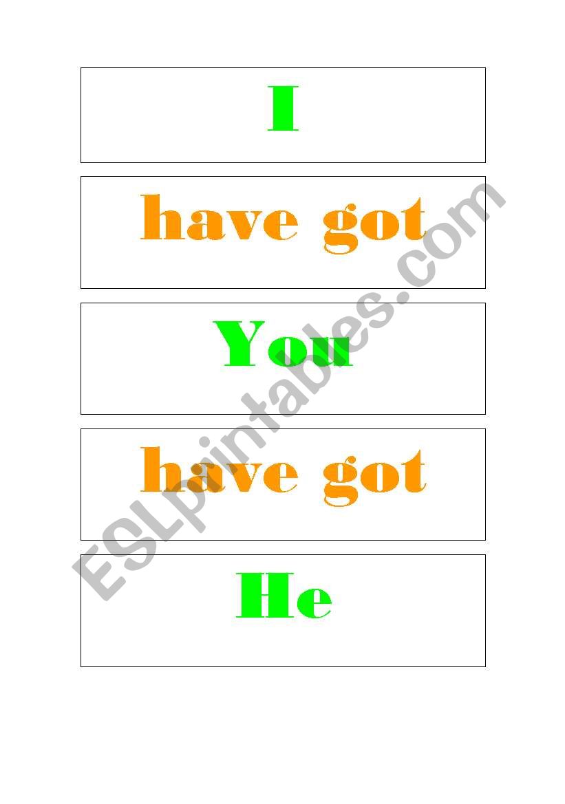 To have got  cards worksheet