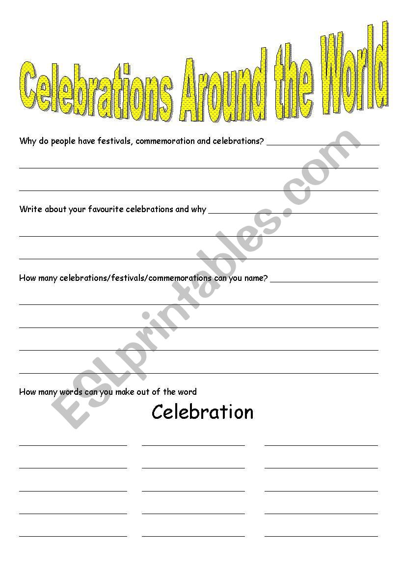 Celebrations around the world worksheet