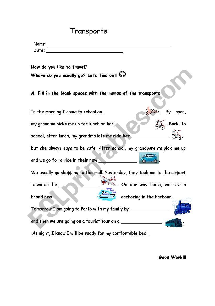 Transport worksheet. Fill in the blanks