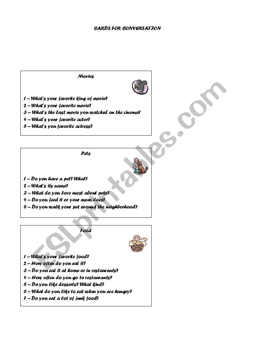 CARD FOR CONVERSATION worksheet