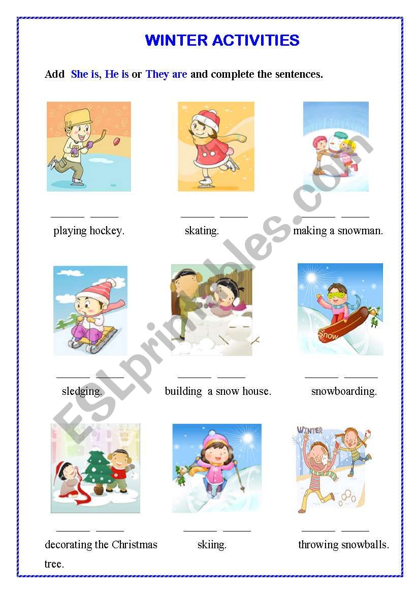 Winter Activities Esl Worksheet By Silvanija