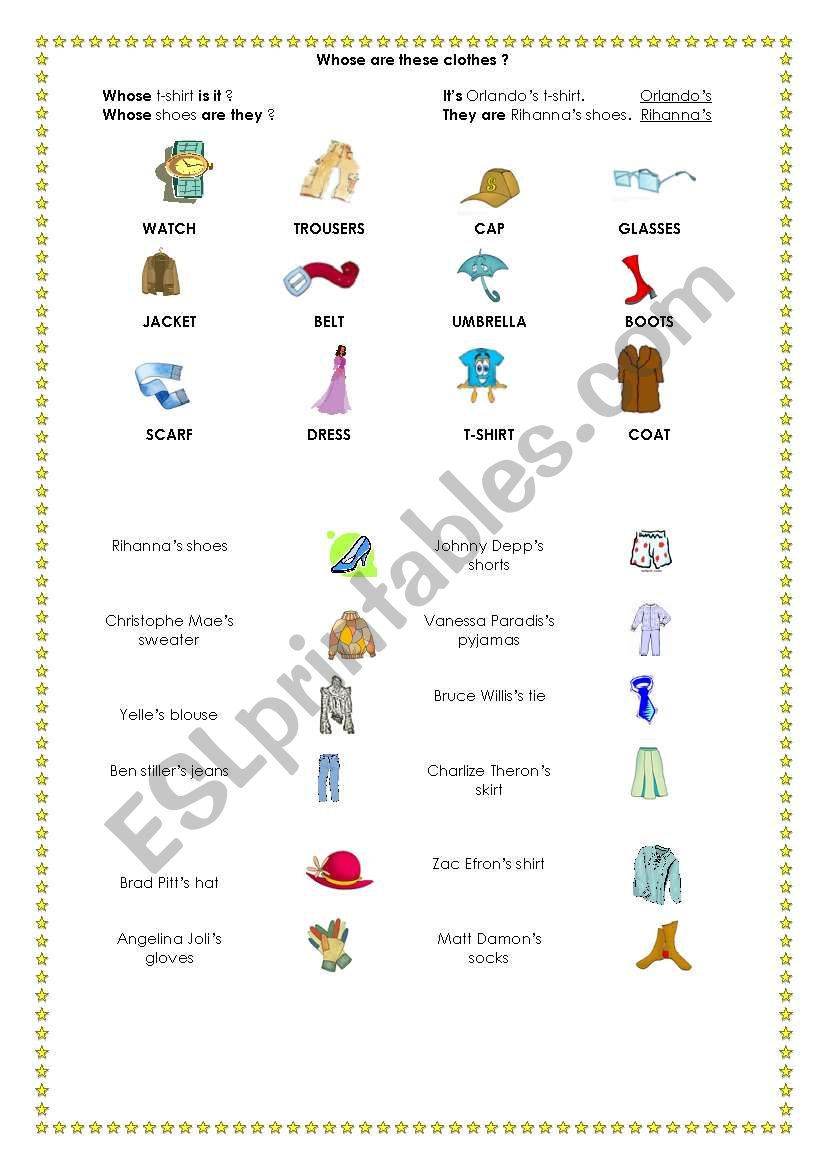Whose are these clothes? - ESL worksheet by faith2
