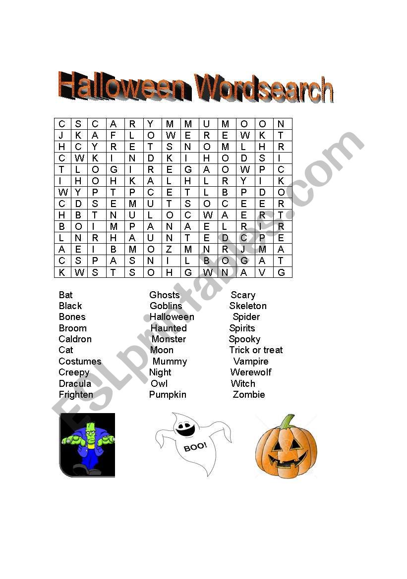 Halloween wordsearch worksheet