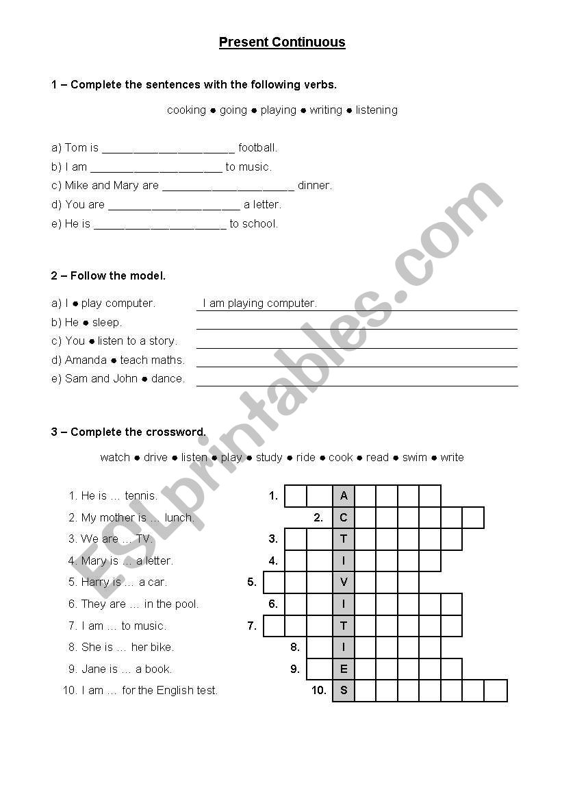 Present Continuous worksheet